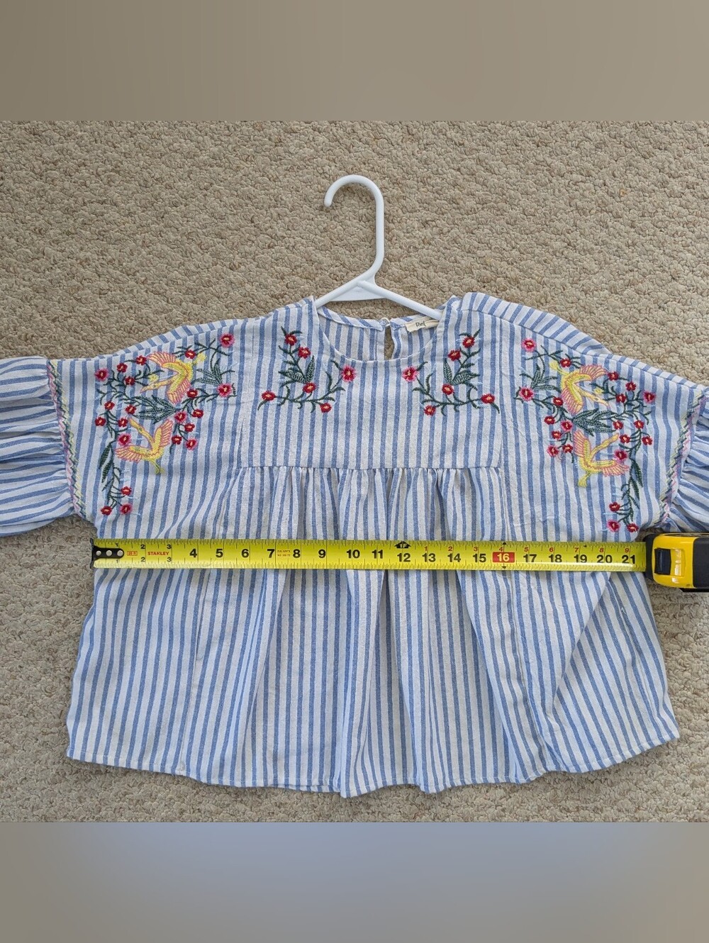 Blue and White Striped Embroidered Peasant Top - Picture 12 of 12